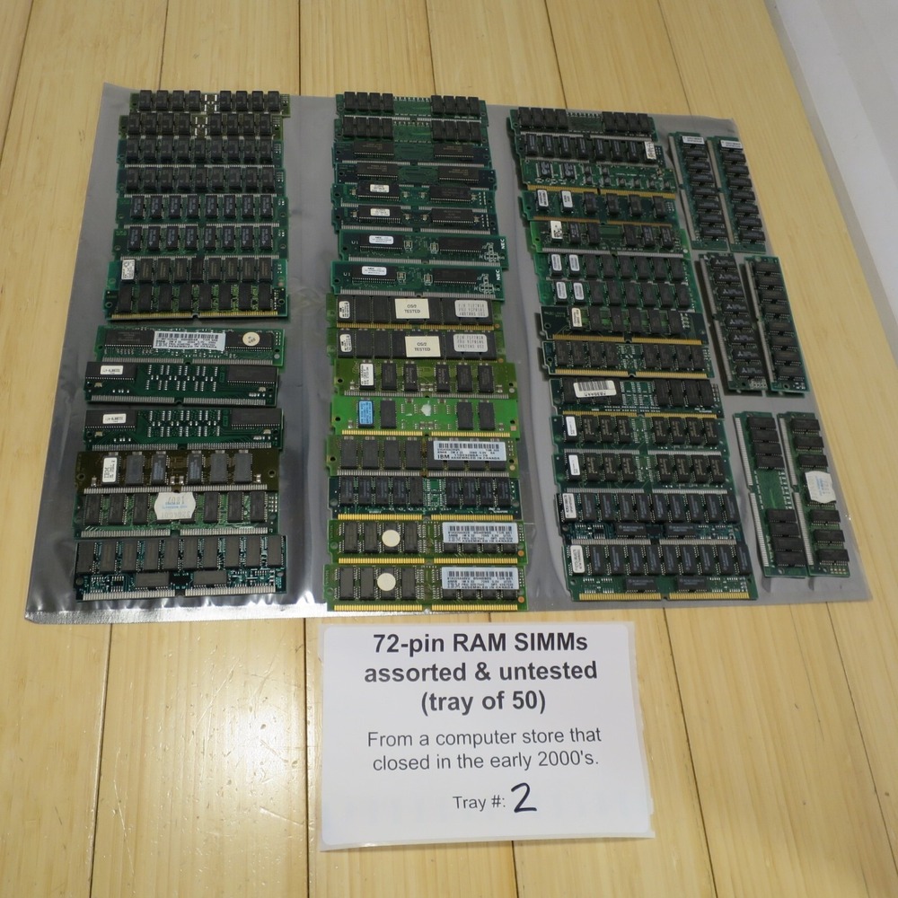 Vintage Memory Lot - 50 pieces of 72-pin RAM SIMMs - Various Brands, Untested #2